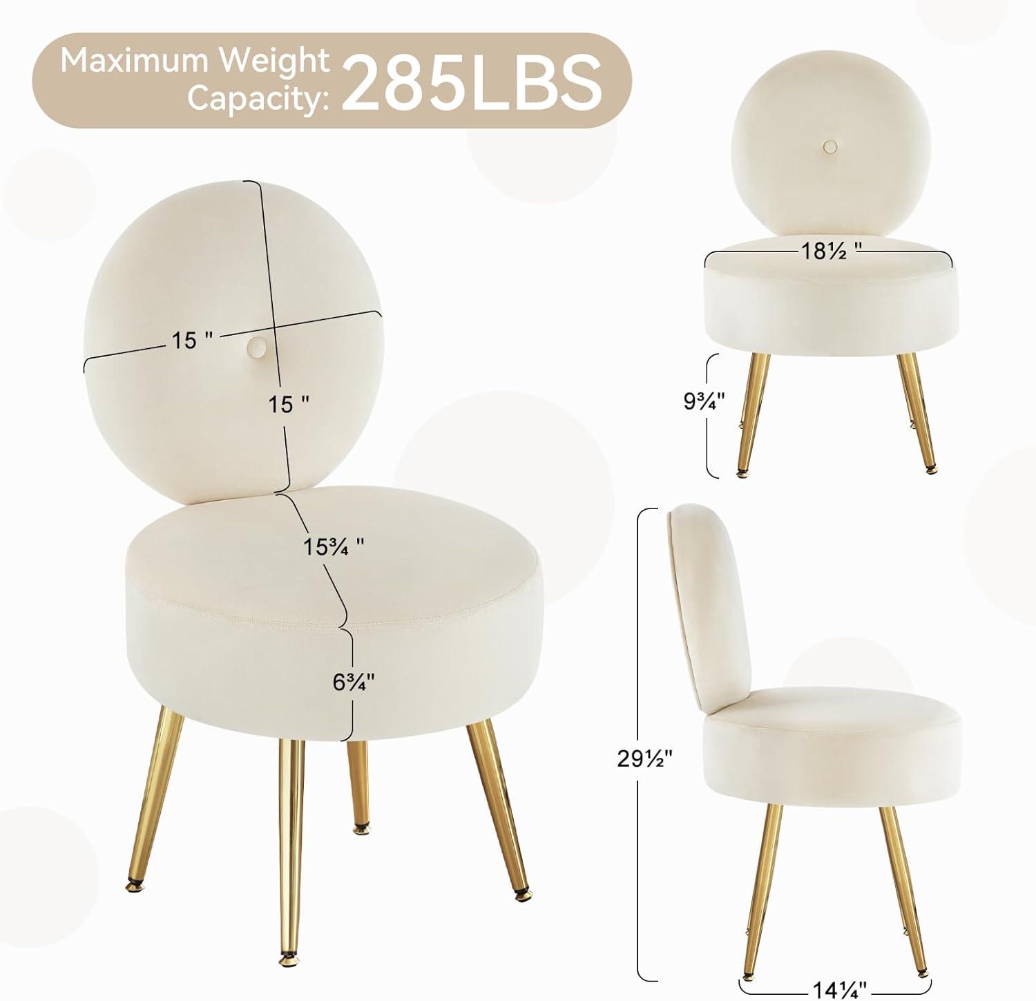 Furniliving Modern Accent Chairs, Vanity Chair with Gold Legs, Footrest Stool for Living Room, Khaki