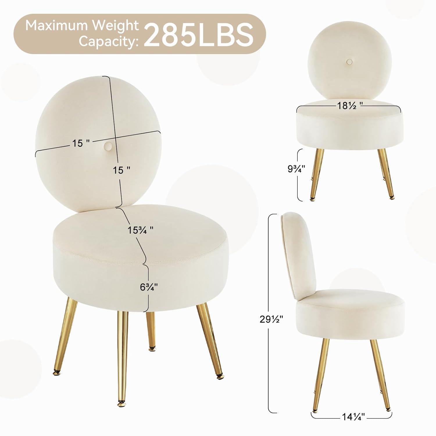 Furniliving Modern Accent Chairs, Vanity Chair with Gold Legs, Footrest Stool for Living Room, Khaki