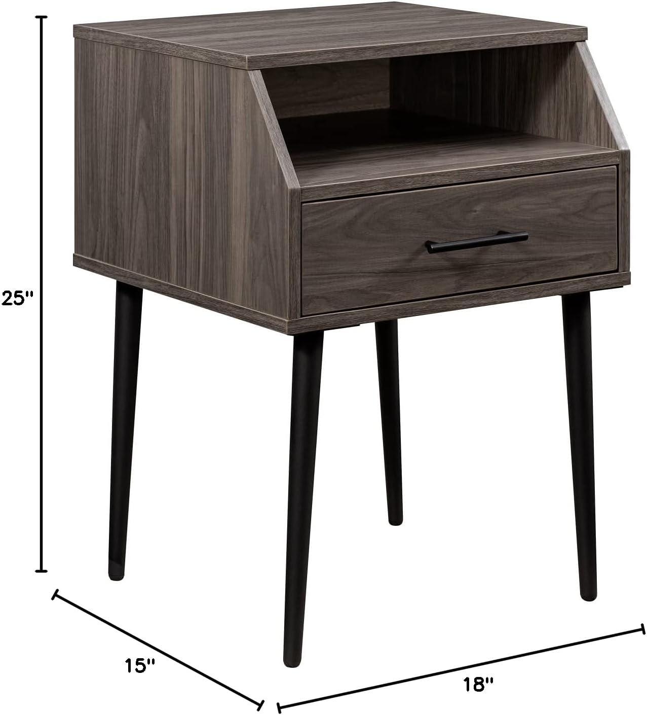 Pemberly Row 18" 1-Drawer Wood Side Table with Open Storage - Slate Gray/ Black