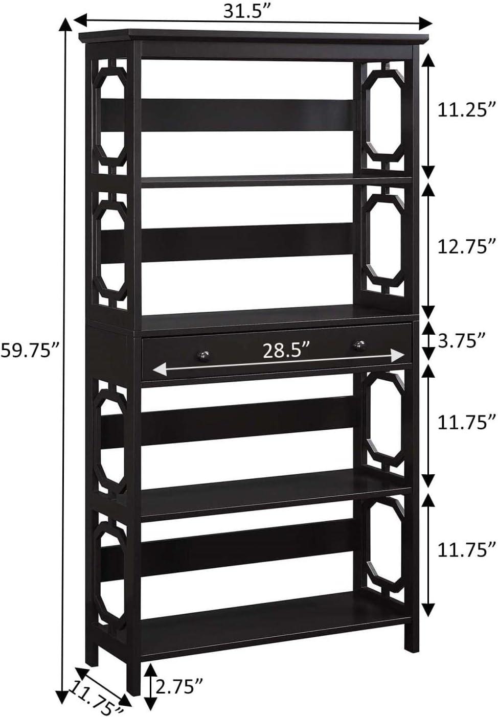 Convenience Concepts Omega 5 Tier Bookcase with Drawer, Espresso