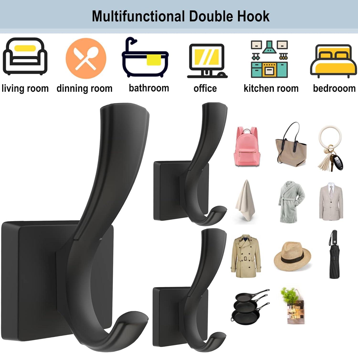 Heavy Duty Black Aluminum Wall Hooks for Coats and Towels