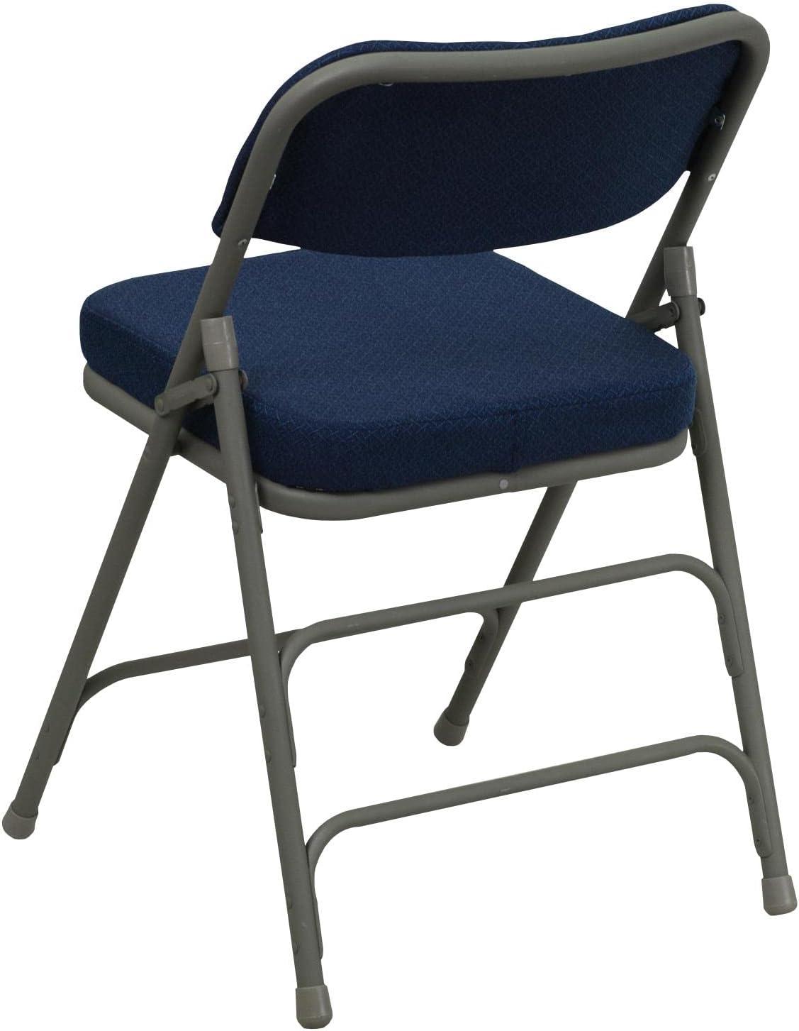 Navy Fabric and Gray Metal Folding Chairs, Set of 2