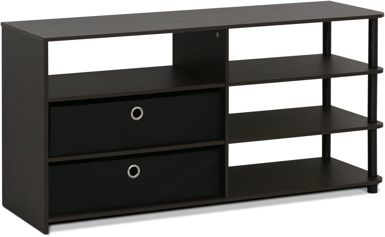 Modern Walnut Wood TV Stand with Storage Bins for 55-Inch TV