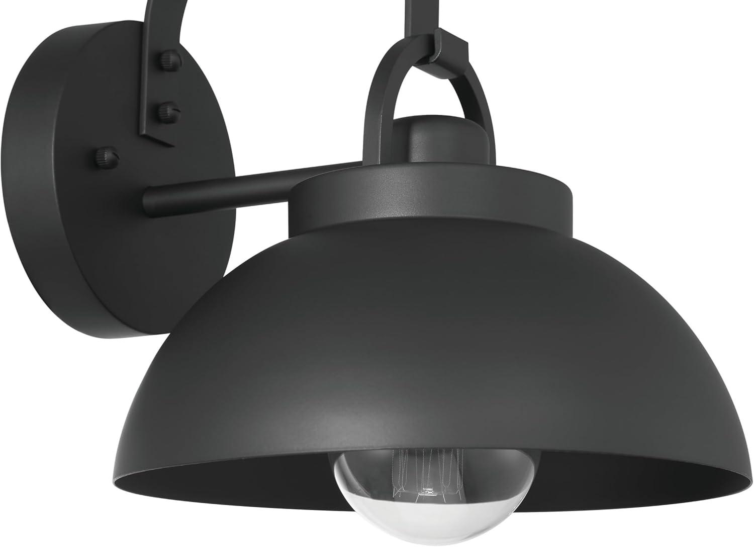 Robert Stevenson Lighting Easton Modern Farmhouse Metal Shade and Exposed Bulb Wall Mounted Outdoor Light Matte Black: ETL Listed, Steel Body