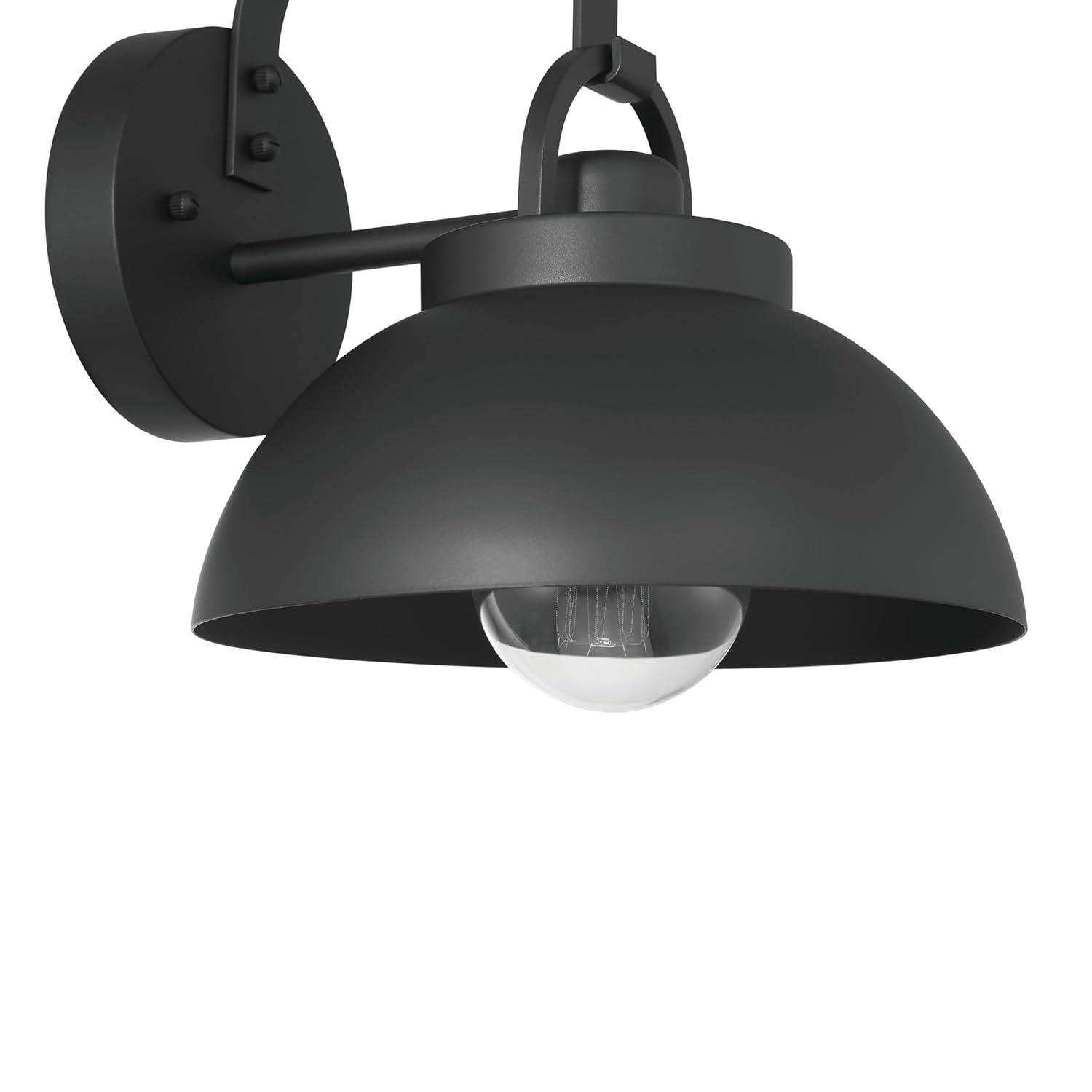 Robert Stevenson Lighting Easton Modern Farmhouse Metal Shade and Exposed Bulb Wall Mounted Outdoor Light Matte Black: ETL Listed, Steel Body