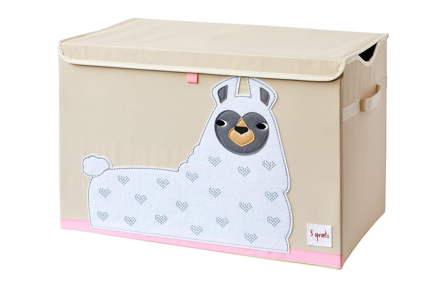 Beige Fabric Llama Toy Chest with Lid and Handles