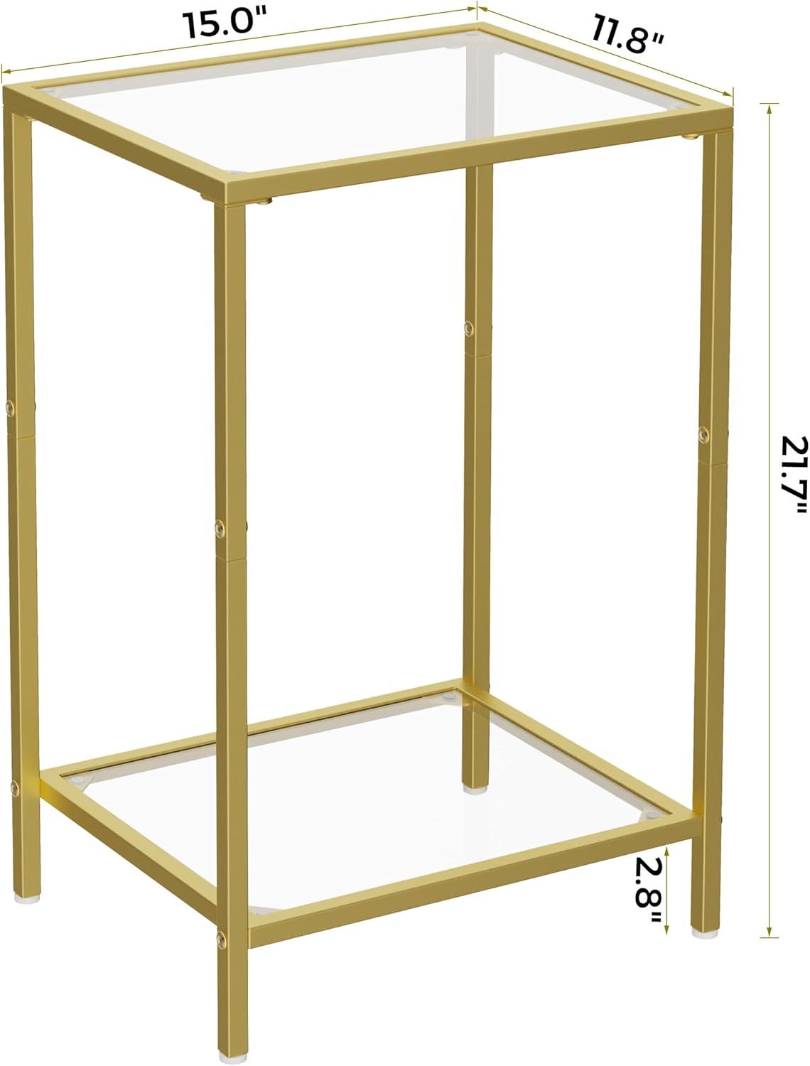 2-Pack Golden Side Tables - Tempered Glass & 2-Tier Shelves