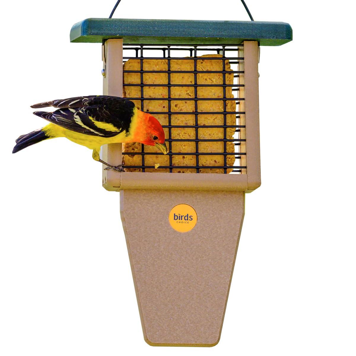 Birds Choice Birds Choice 12" Recycled Single Cake Tail Prop Suet Feeder, Taupe/Green