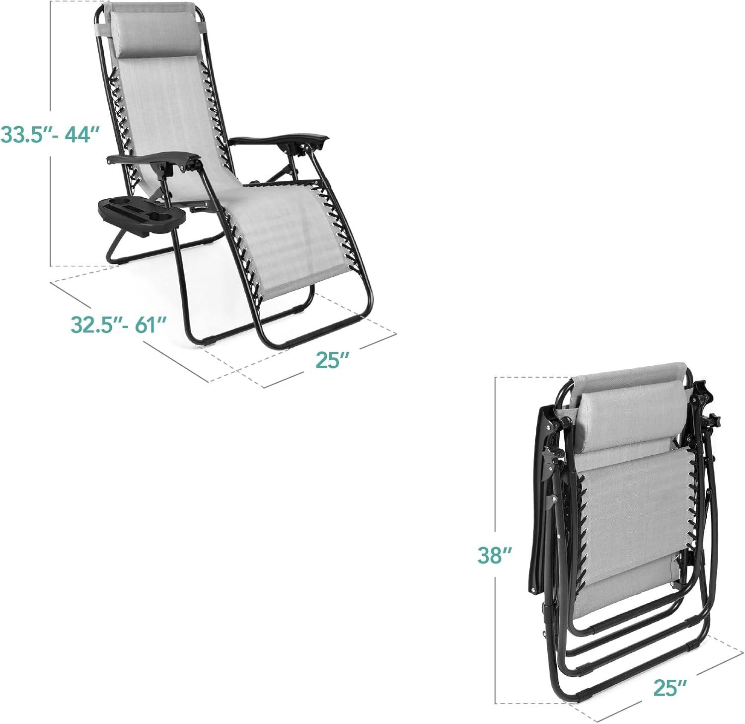 Best Choice Products Set of 2 Zero Gravity Lounge Chair Recliners for Patio, Pool w/ Cup Holder Tray - Ice Gray