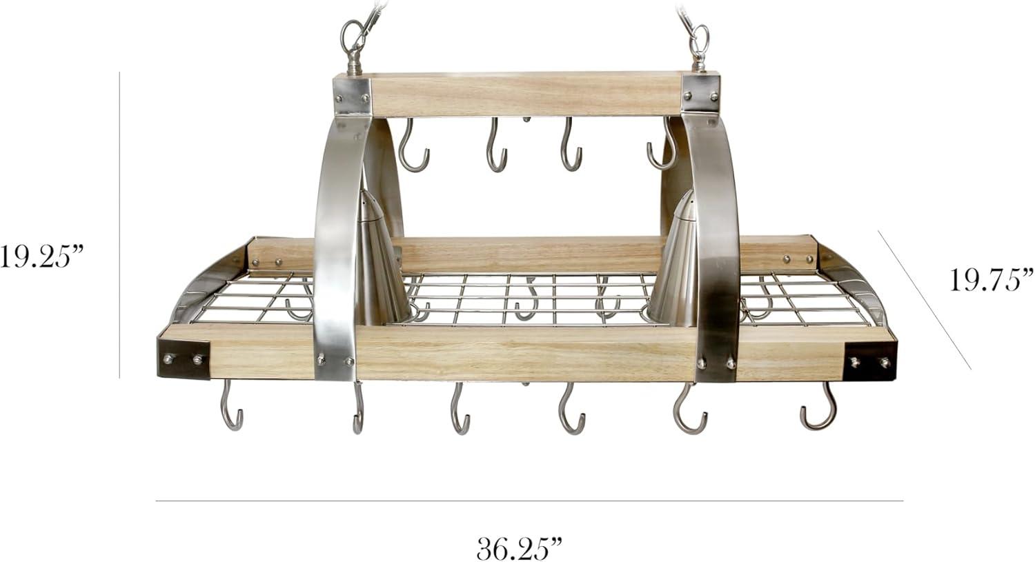 Elegant Designs 2 Light Kitchen Wood Pot Rack with Downlights