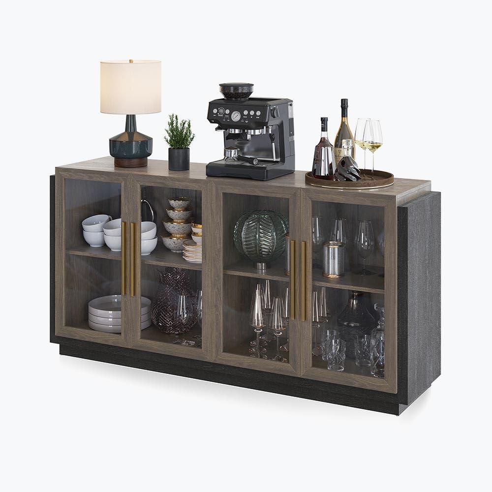 NEUTRALPOSTURE Sideboard Buffet Cabinet, Modern Wood Glass-Buffet-Sideboard With Storage, Console Table For Kitchen, Dining Room, Living Room, Hallway, Or Entrance - Brixston