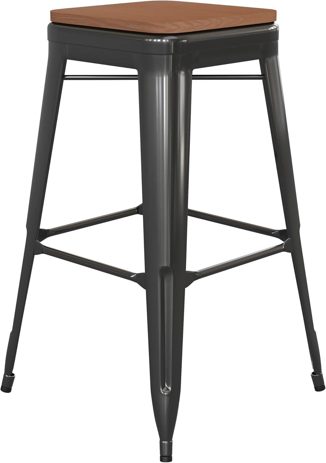 Emma and Oliver Backless Metal Indoor-Outdoor Stool with All-Weather Polystyrene Seat