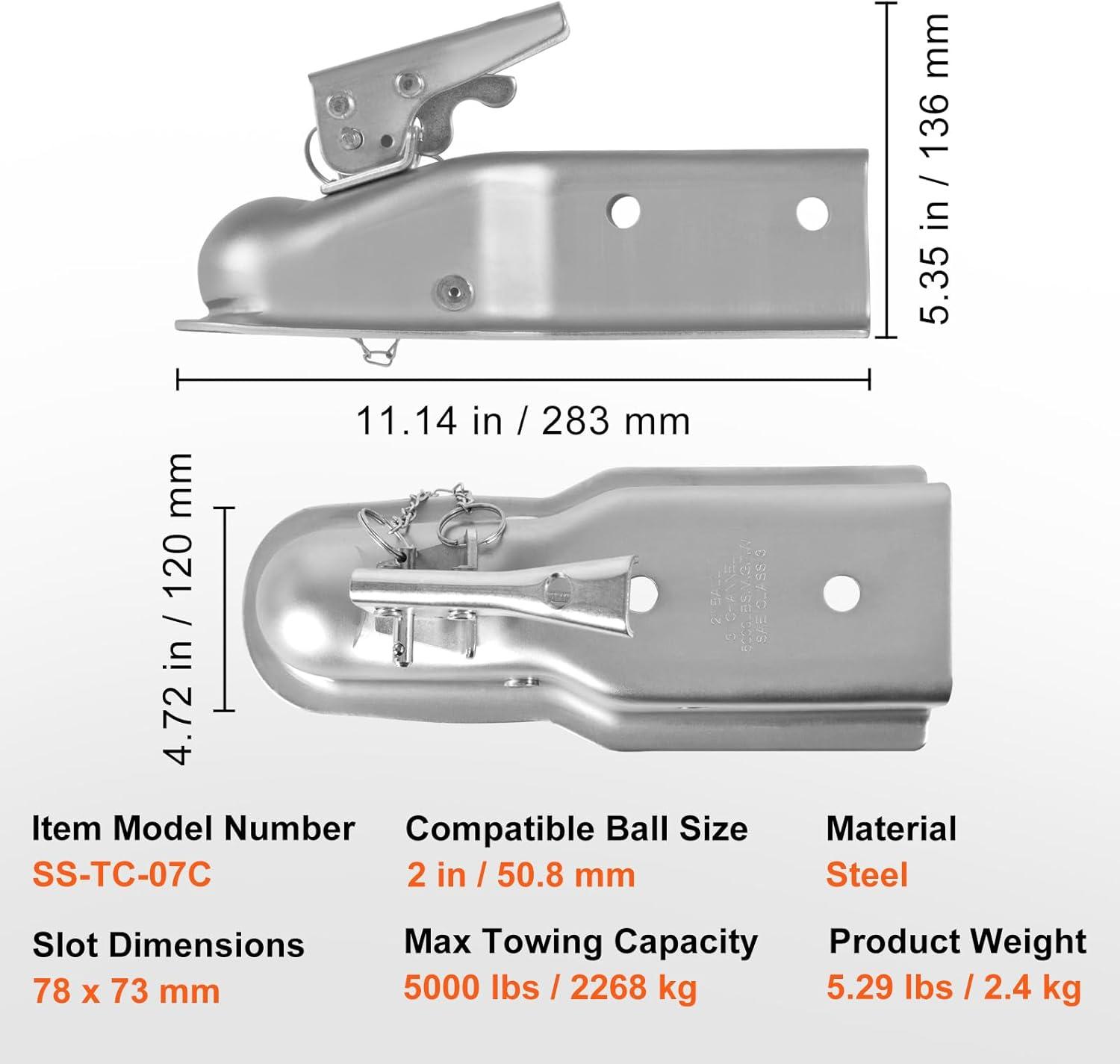 KFFKFF Straight Trailer Connector, Compatible with 2-Inch Hitch Ball, 3-Inch Channel, 5000 lbs Load Limit, Robust Trailer Tongue Connector, Perfect for Hauling Station Wagons, Zinc Coated Surface