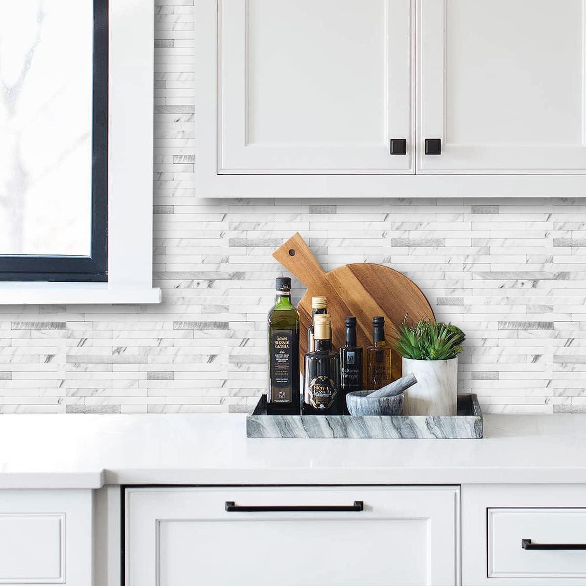 White Marble Look PVC Peel and Stick Backsplash Tiles