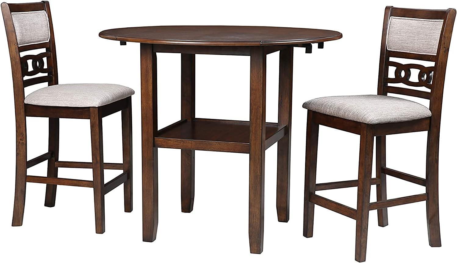 Gia Cherry Wood Counter Height Drop Leaf Table Set with 2 Chairs