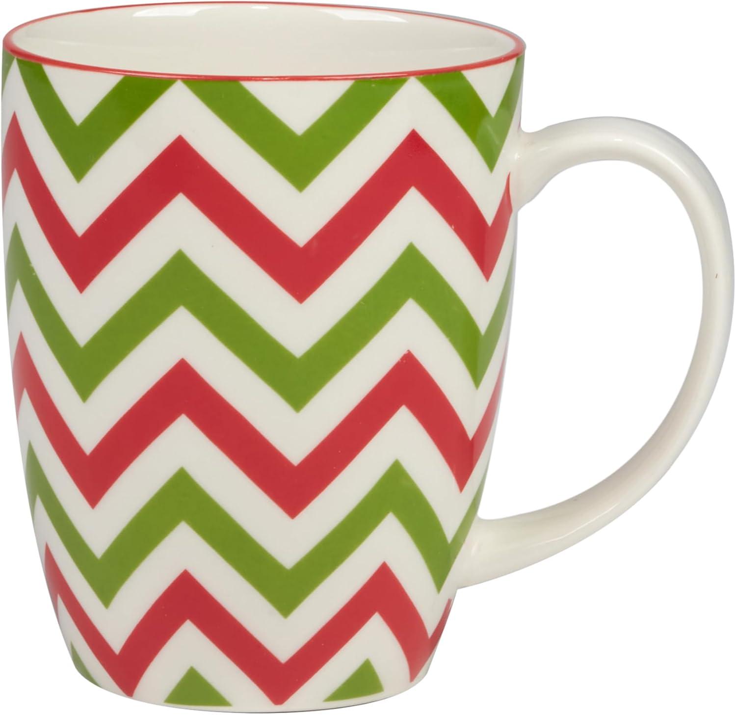 Holiday Red and Green Ceramic Christmas Mug Set, 14 oz, 6 Pieces