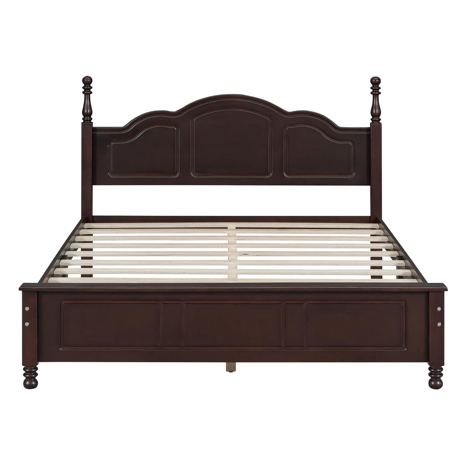 Queen Size Wood Platform Bed Frame,Retro Style Platform Bed Frame for Boys Girls Kids Adults Toddler with Wooden Slat Support,Dark Walnut