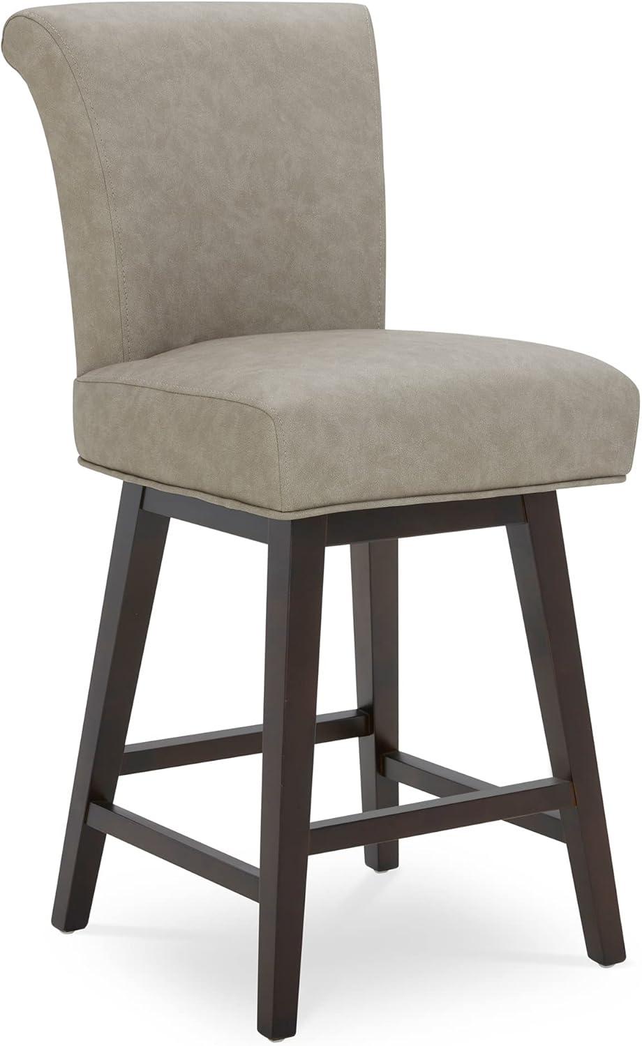 Stone Gray 26" Faux Leather Swivel Barstool with Wood Frame