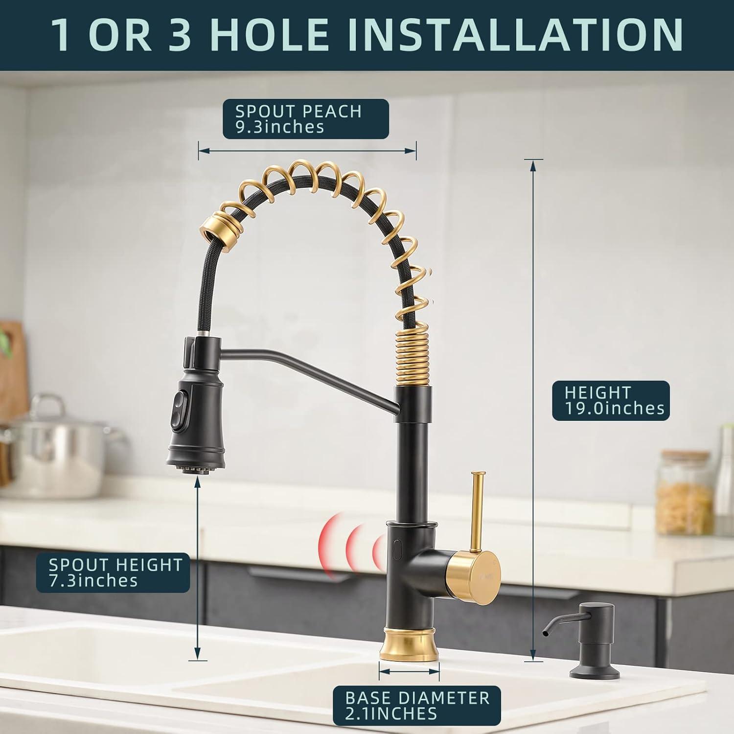 Black and Gold Touchless Kitchen Faucet with Pull Down Sprayer