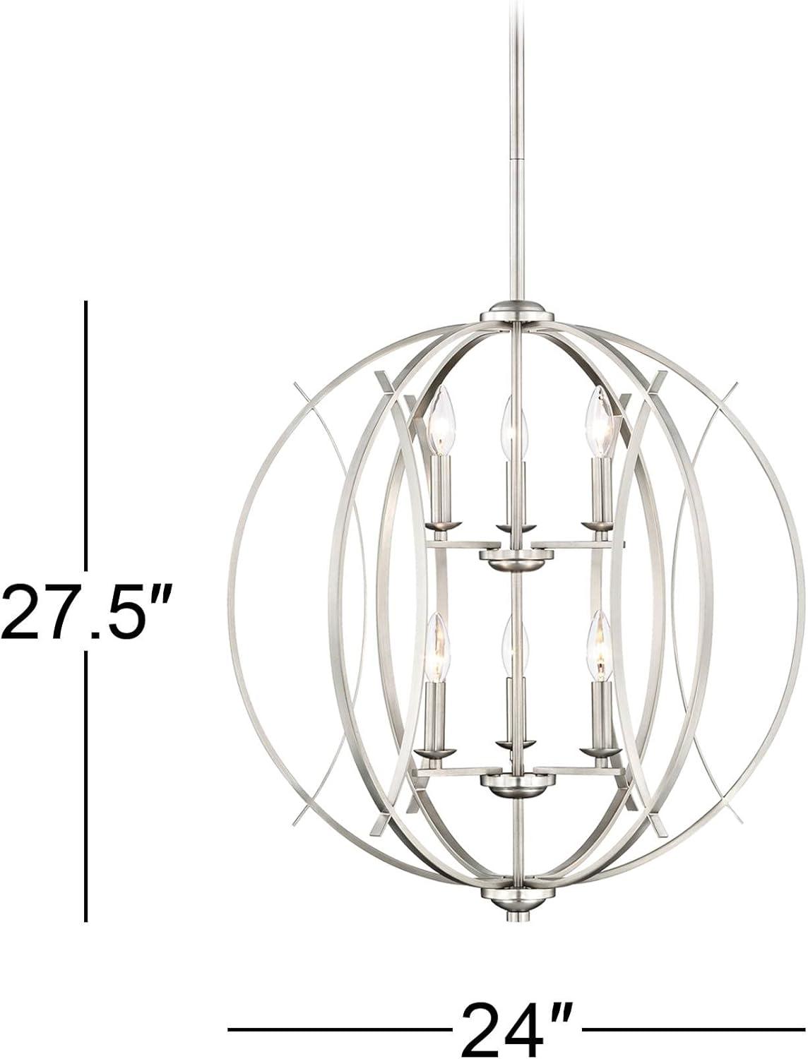 Possini Euro Design Spherical Brushed Nickel Large Chandelier 24" Wide Modern 6-Light Fixture for Dining Room House Foyer Kitchen Island Entryway Home