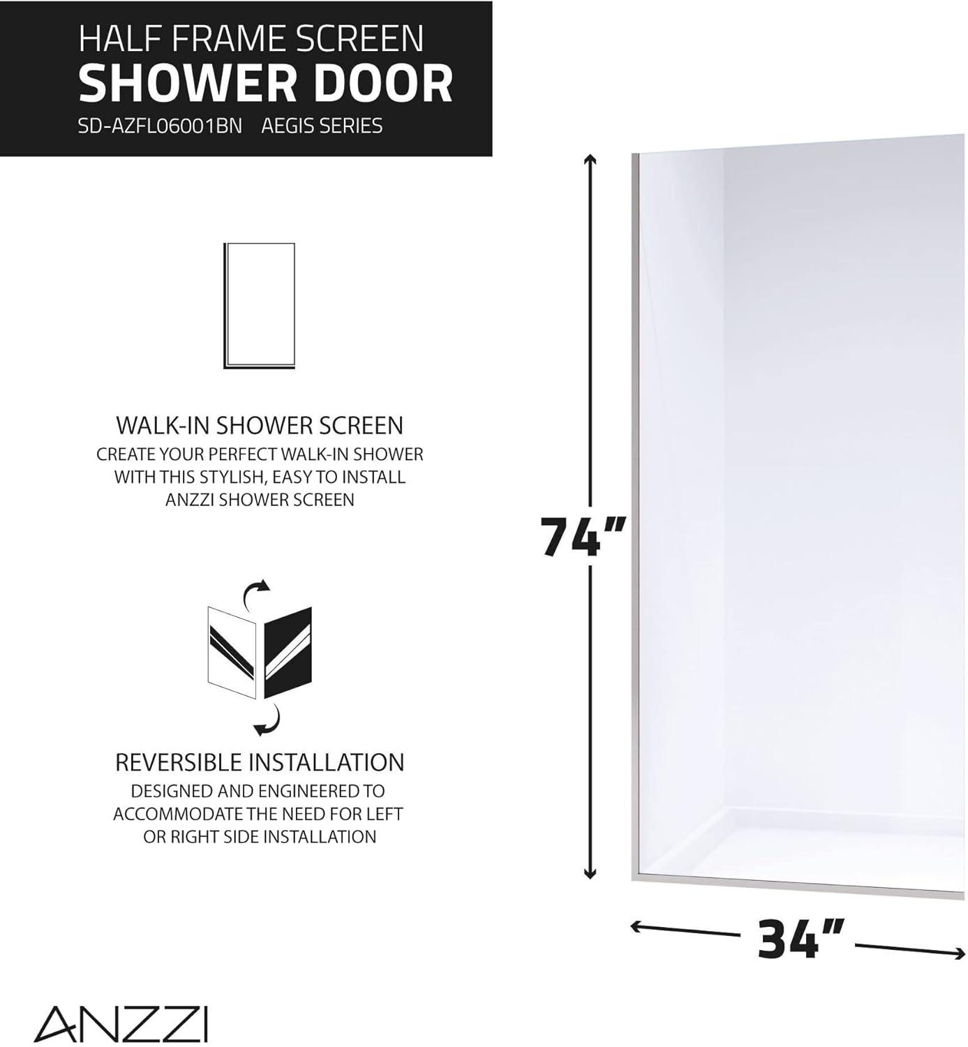 Veil Series Frameless Glass Shower Screen in Brushed Nickel