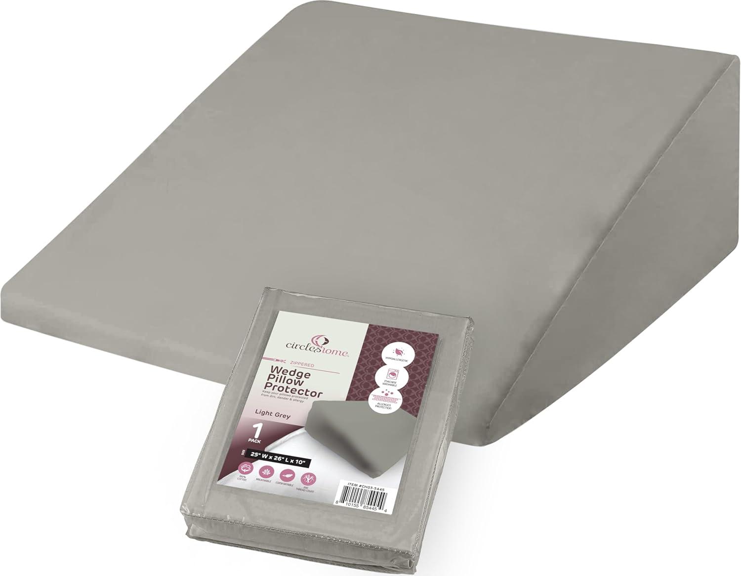 Circles Home 100% Cotton Wedge Pillow Protector with Zipper – (25x25x10x2)