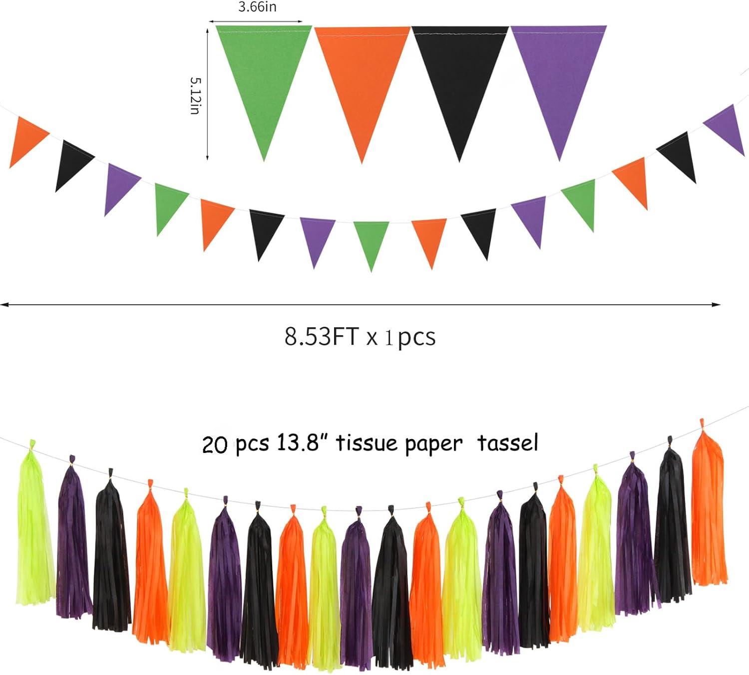 Black White Orange Halloween Party-Decorations - 23pcs Tissue Pom Poms Streamers,Tassel Garland Banner,Graduation 2025 Birthday Wedding Baby Bridal Shower Decor Bunting Lasting Surprise