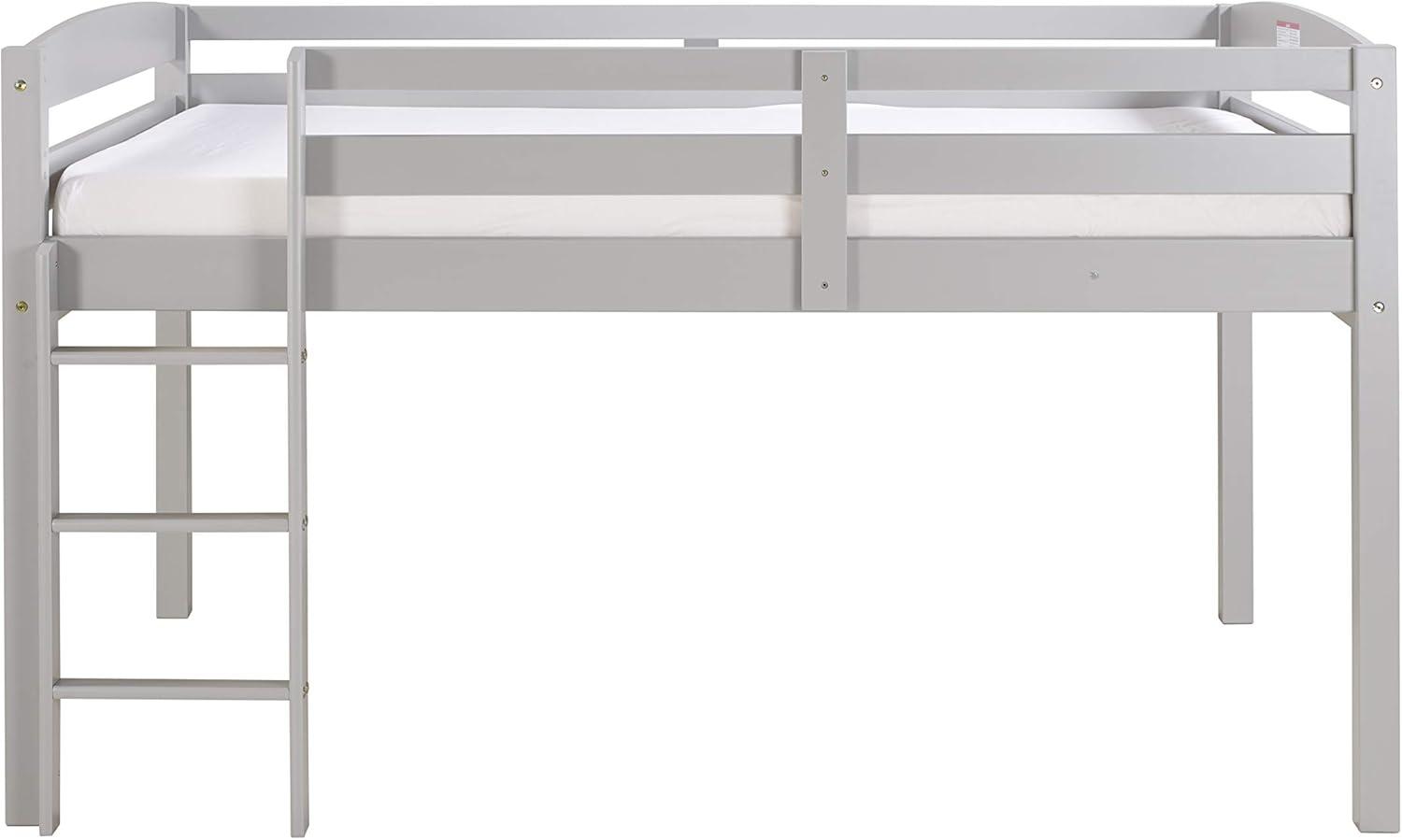 Concord Solid Pine Full Low Loft Bed with Guard Rails in Grey