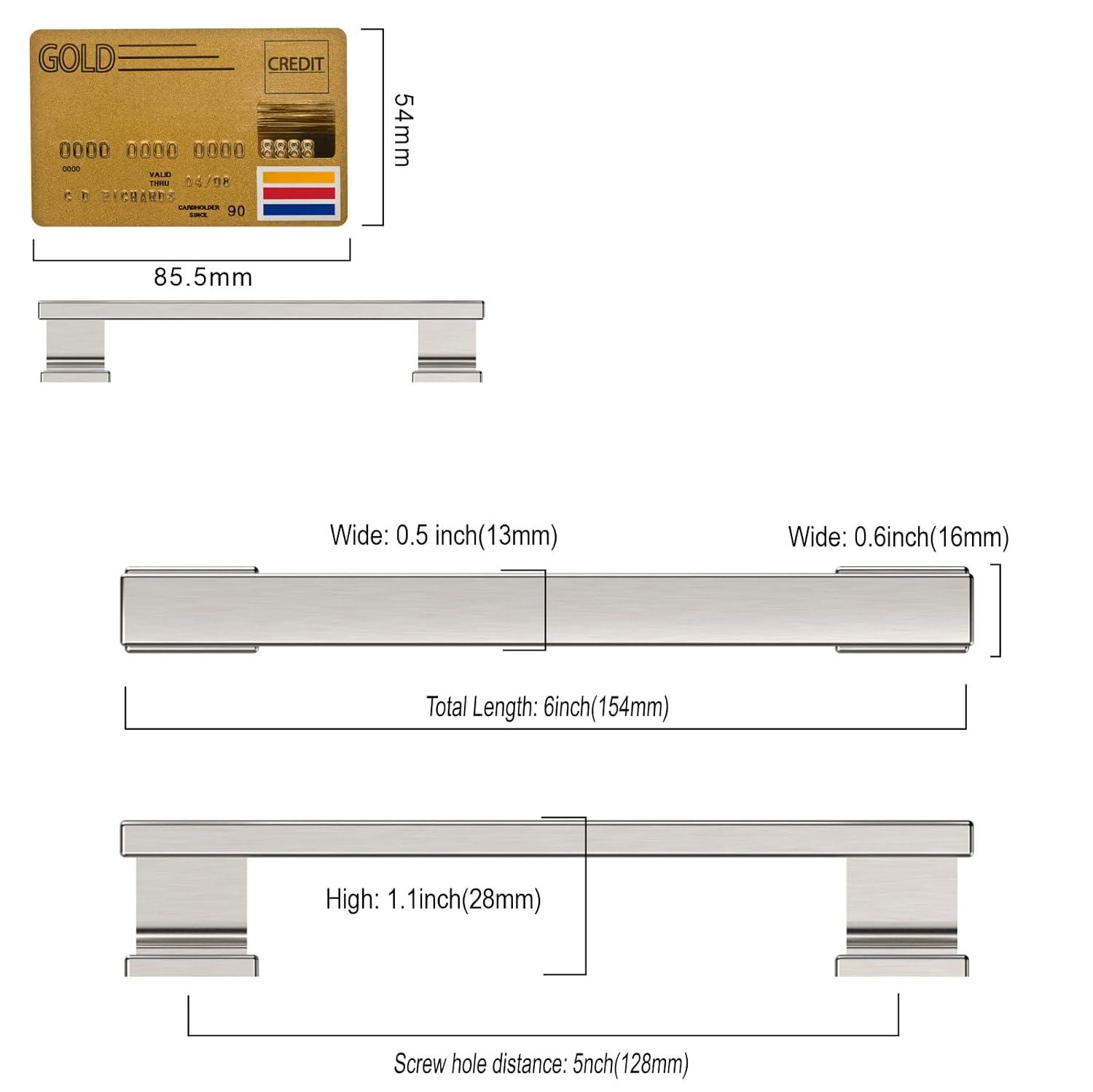 Amerdeco 10 Pack Brushed Satin Nickel Cabinet Pulls - 5 Inch(128MM) Hole Centers Kitchen Handles for Cabinets and Cupboards - ZH0060