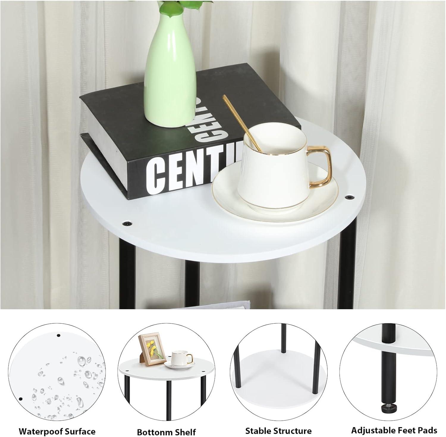 Small End Tables Living Room Set of 2 Round - White