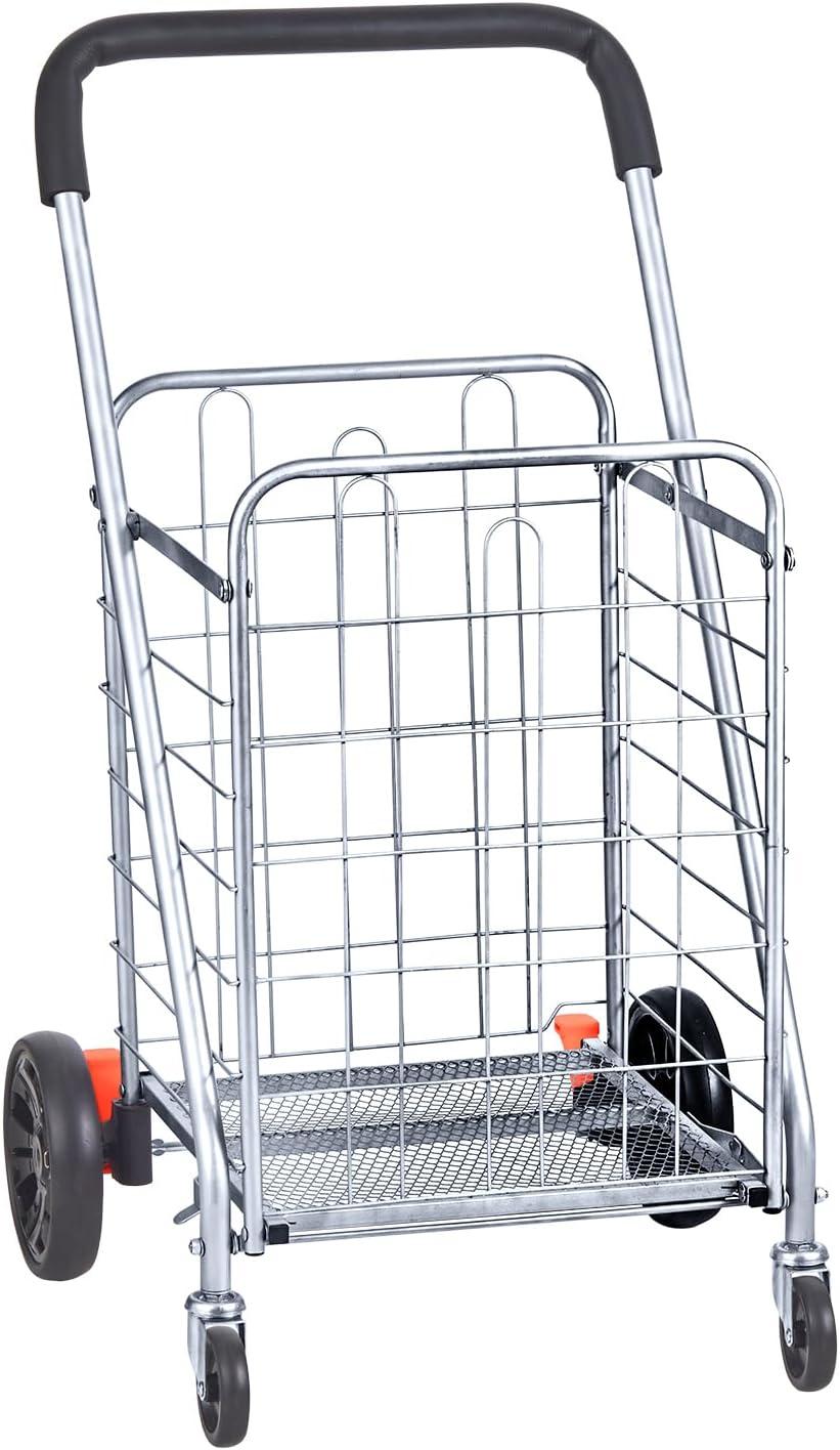 BENTISM Folding Shopping Cart Utility Grocery Basket Cart Shopping Wheels 66 lbs