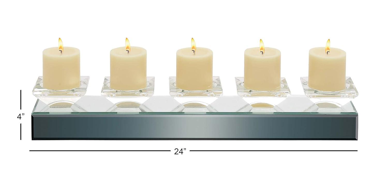Orren Ellis Glass Handmade Pillar 5 Plate Decorative Silver Candelabra with Mirrored Sides