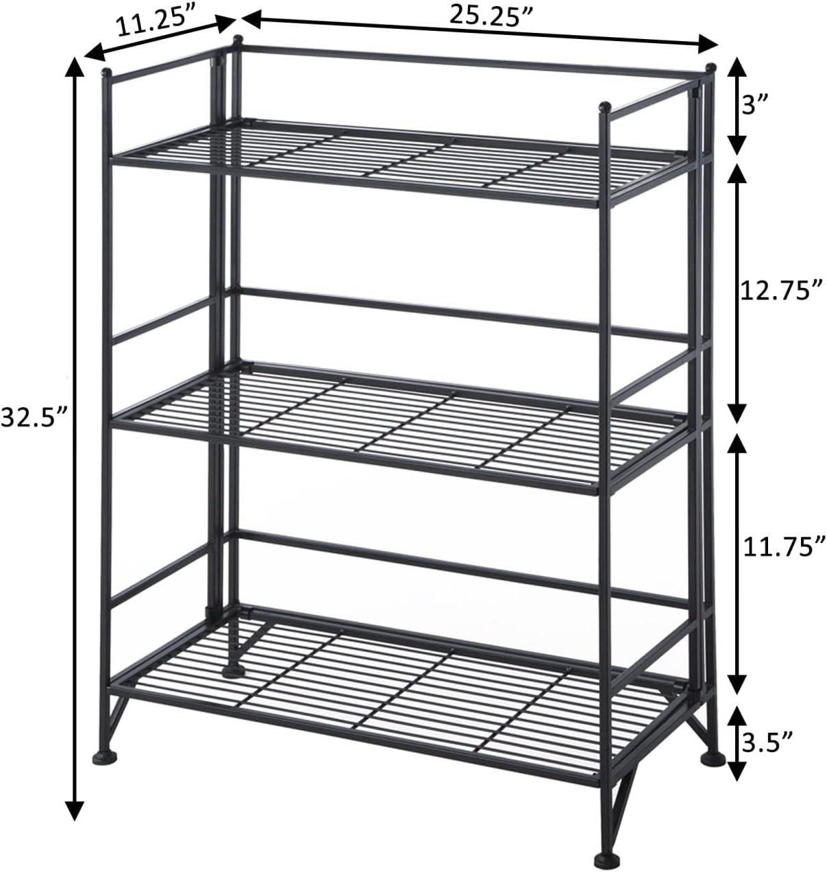 Convenience Concepts Xtra Storage 3 Tier Wide Folding Metal Shelf, Black