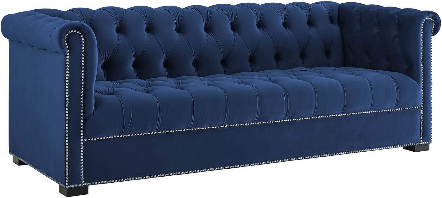 Modway Heritage Performance Velvet Sofa in Midnight Blue