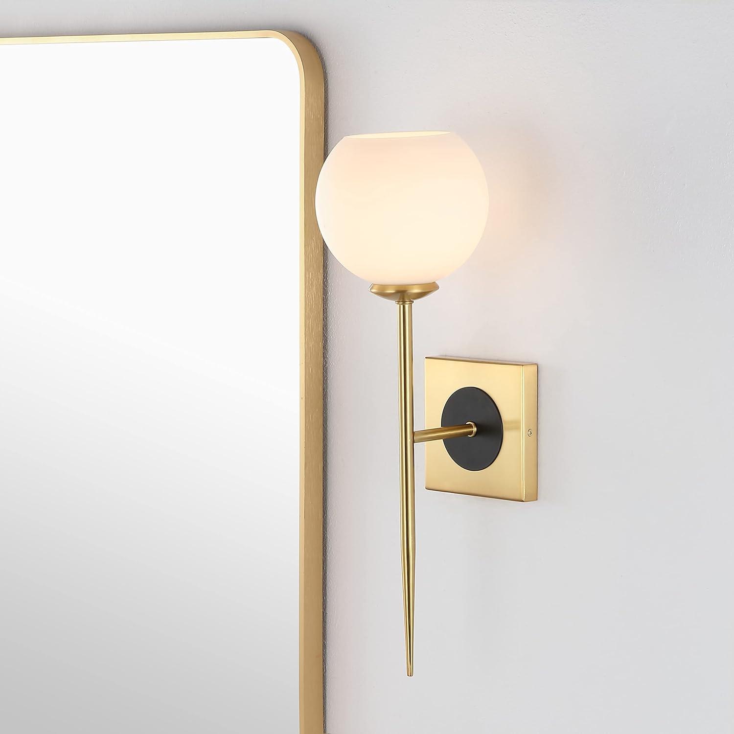 Sylvie 6" 1-Light Coastal French Country Iron LED Sconce, Brass Gold/White