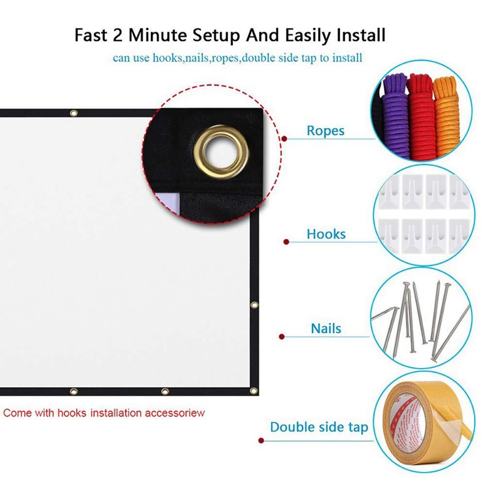 Projector Screen, White Projector Screen, 16:9 No Crease Home Theater Foldable Projection Screen 60"|72"|84"|100"|120"|150"