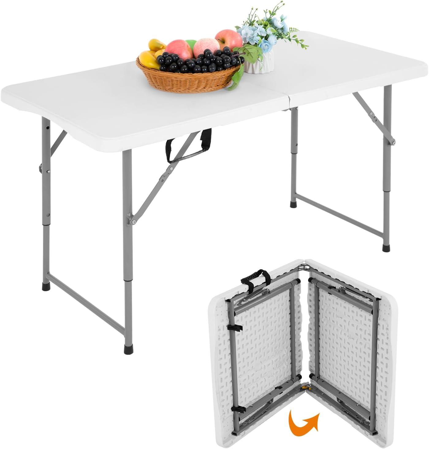 White 4-Foot Folding Plastic Camping Table with Steel Legs