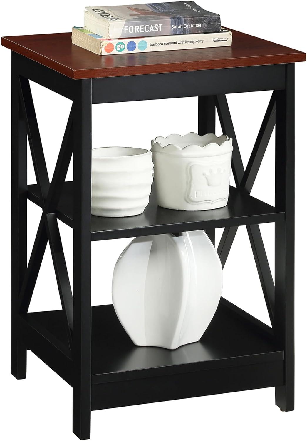 Convenience Concepts Oxford End Table with Shelves, Cherry/Black