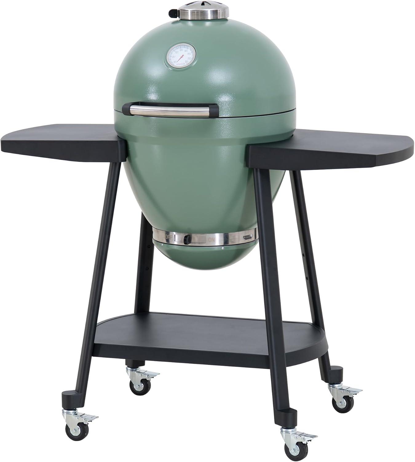 White 20-Inch Kamado Egg Grill with Pizza Stone and Smoker