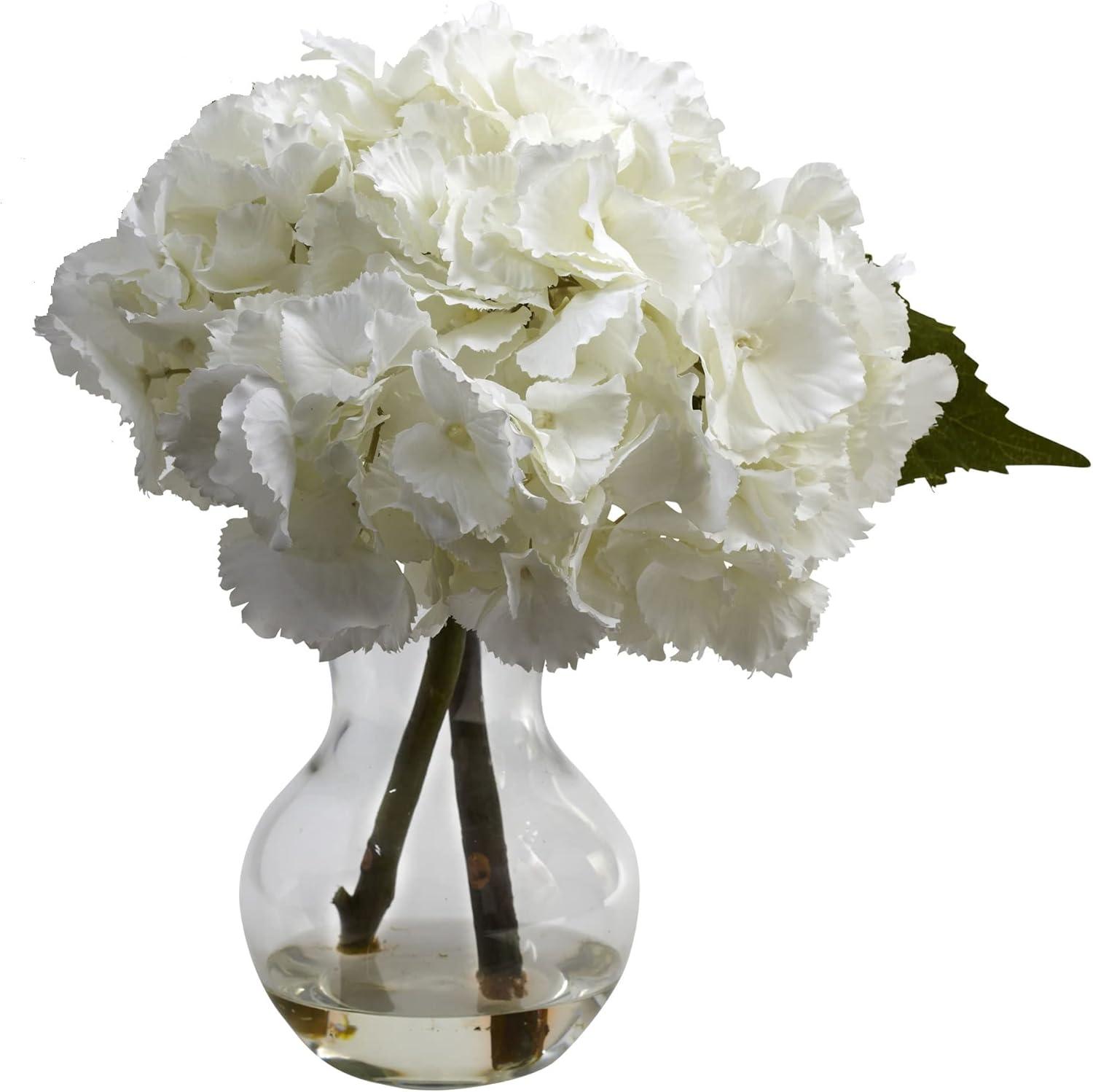 Nearly Natural Blooming Hydrangea with Vase Arrangement