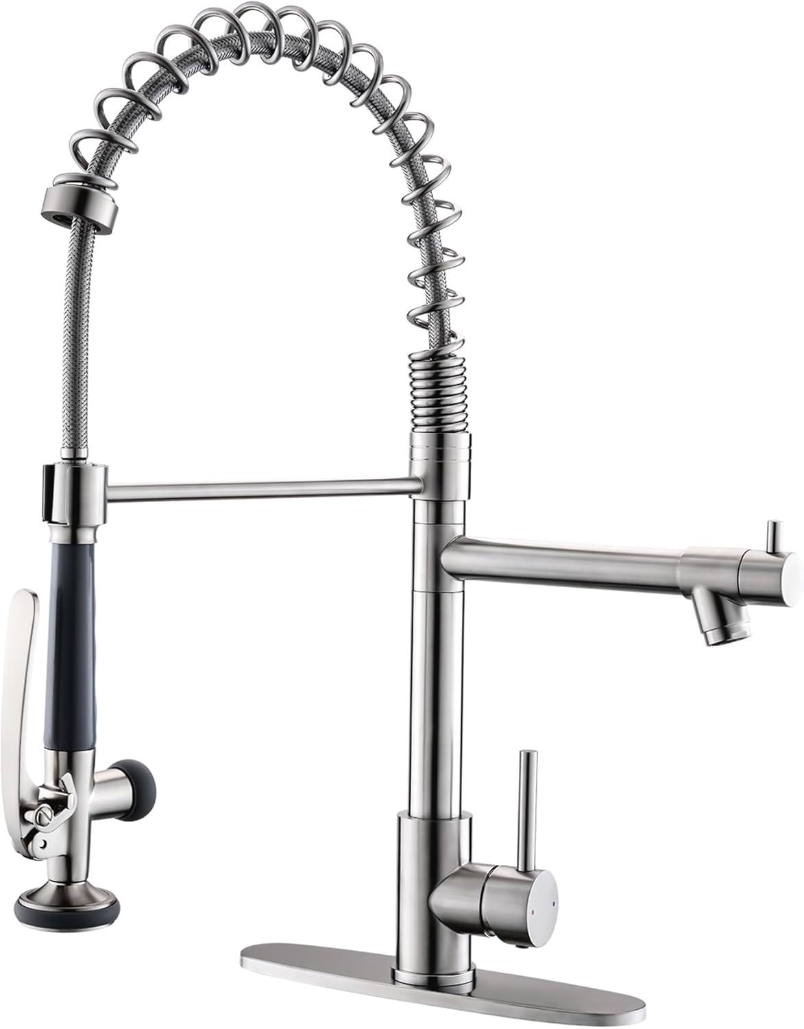 Fapully Brushed Nickel Single Handle Deck-mount Pull-down Kitchen Faucet with Sprayer