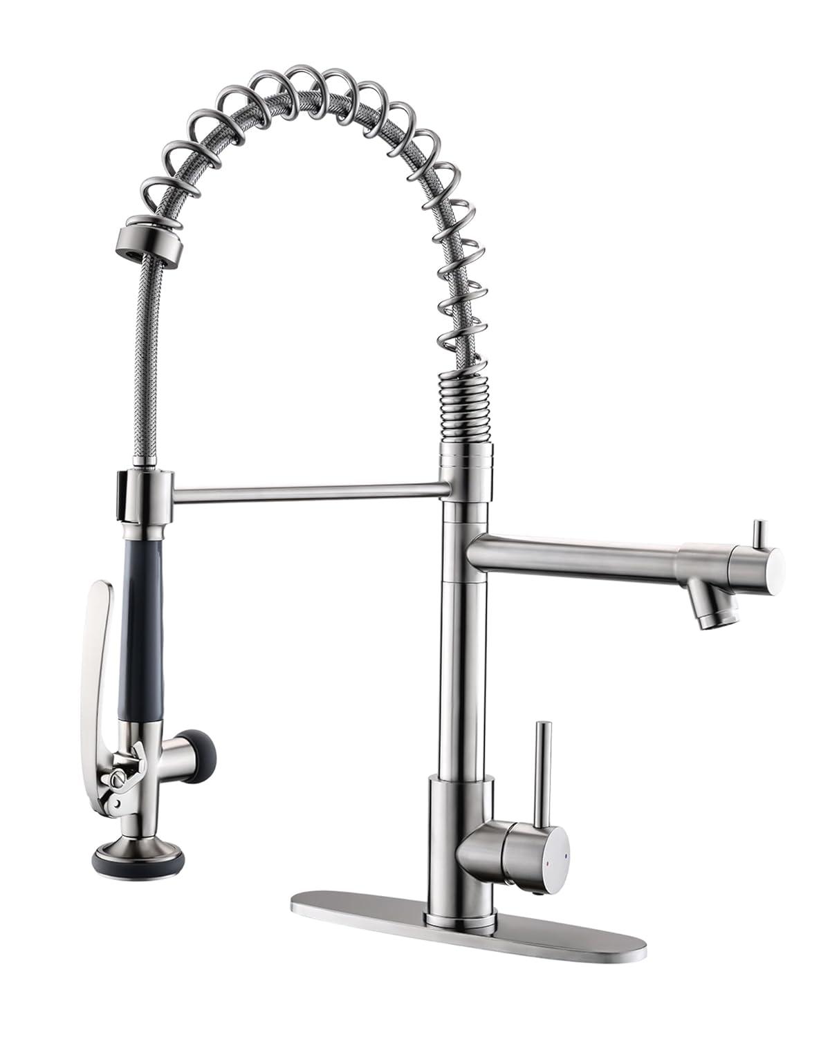 Fapully Brushed Nickel Single Handle Deck-mount Pull-down Kitchen Faucet with Sprayer