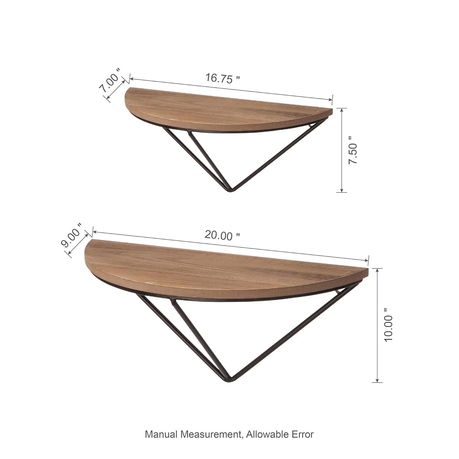 Glitzhome  Set of 2 Firwood Metal Farmhouse Half-round Floating Wall Shelf Natural