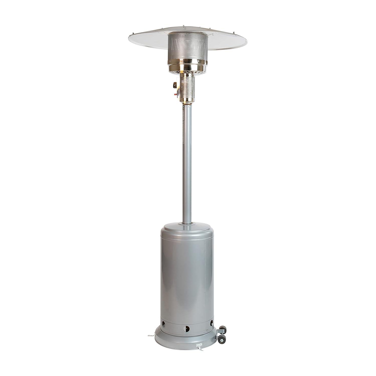 Flash Furniture Patio Outdoor Heating-Silver Stainless Steel 40,000 BTU Propane Heater with Wheels for Commercial & Residential Use-7.5 Feet Tall