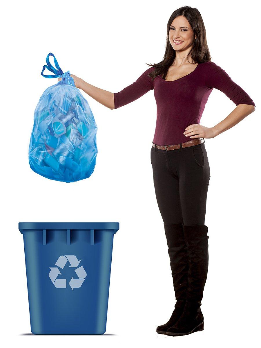 Blue 30 Gallon Drawstring Recycling Trash Bags, 36 Count