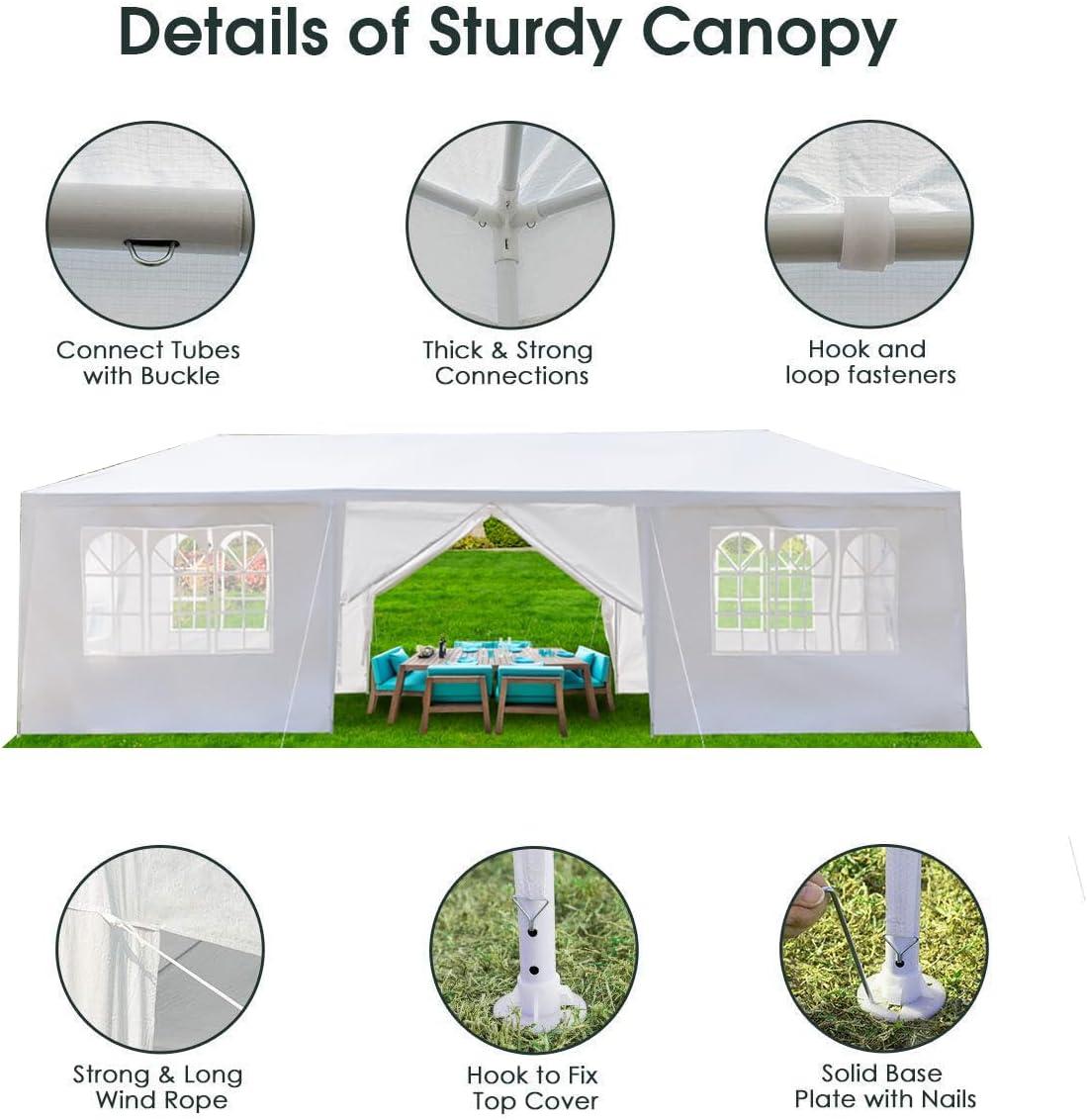 HomGarden 10x30FT Outdoor Gazebo Canopy Wedding Party Tent Shelter Pavilion W/ 8 Removable Sidewalls & Windows for Cater Events, White