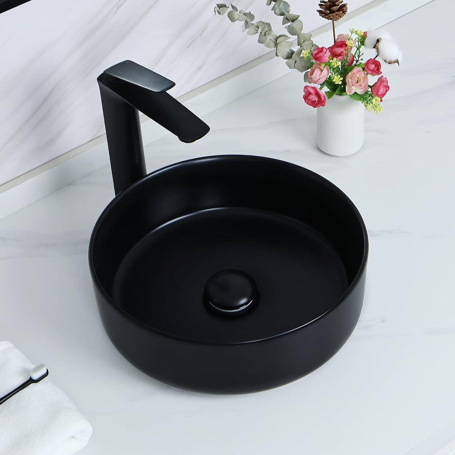 Matte Black Ceramic Round Above-Counter Vessel Sink