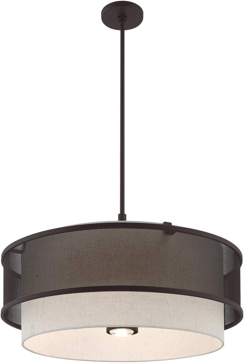 Braddock 5-Light Bronze Drum Pendant with Oatmeal Fabric Shade