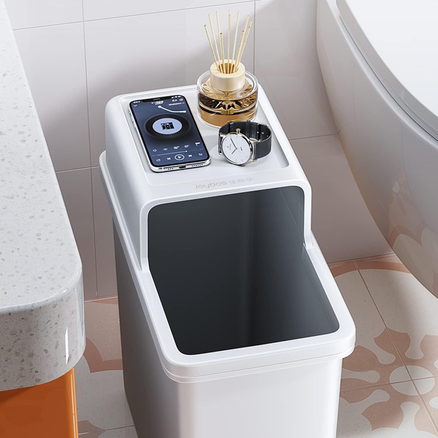JOYBOS Bathroom Trash Cans,Adsorption Garbage Can with Press Type Lid,10L Dogproof Slim Plastic Narrow Trash Bin,3 Gallon Garbage Bin for Home,Office and Narrow Place