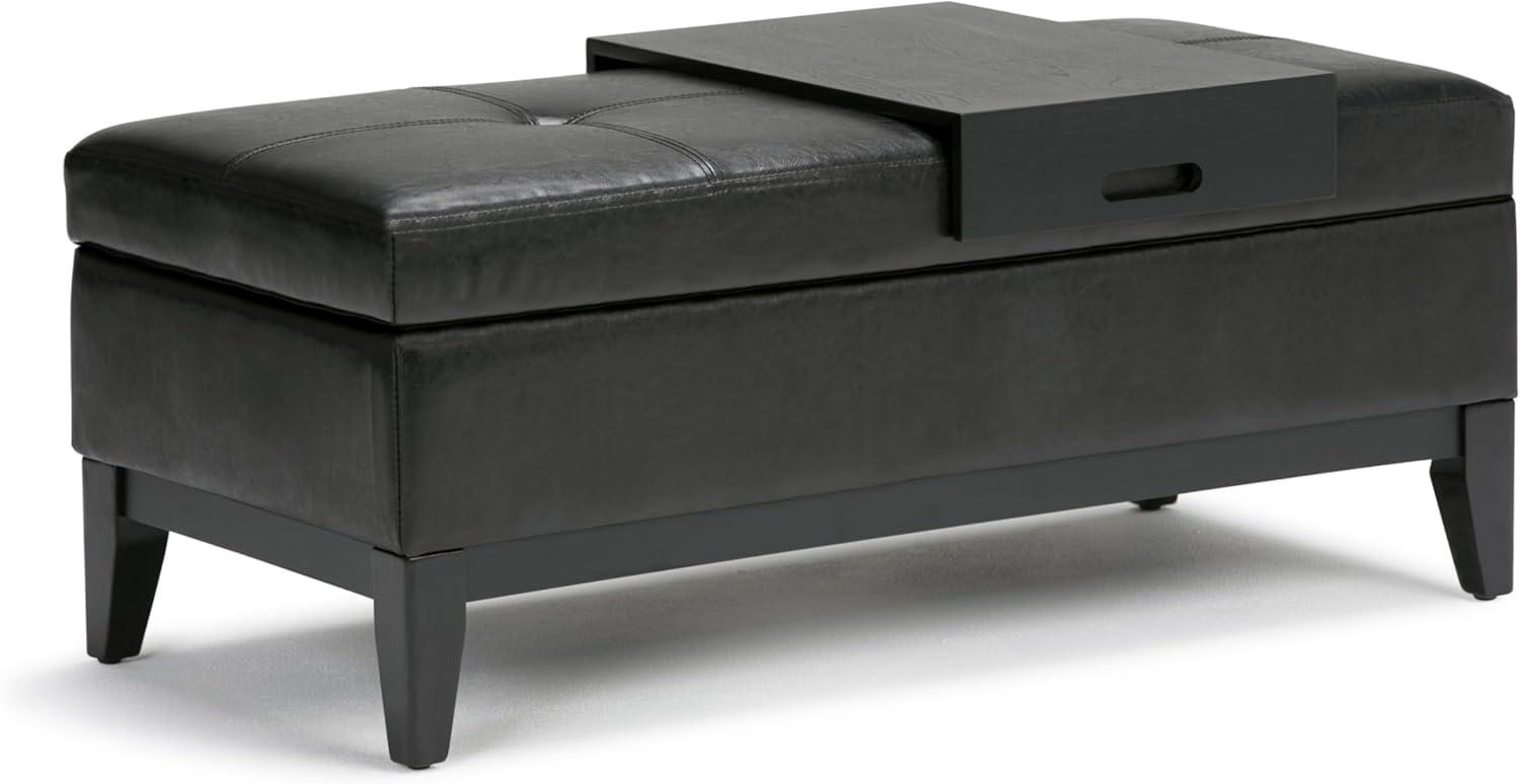 Simpli Home Oregon 42"W Upholstered Storage Ottoman Bench with Lift-Top Lid and Tray